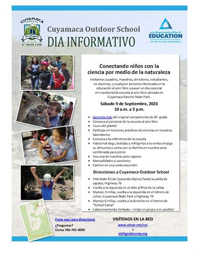 Spanish flyer for camp open house